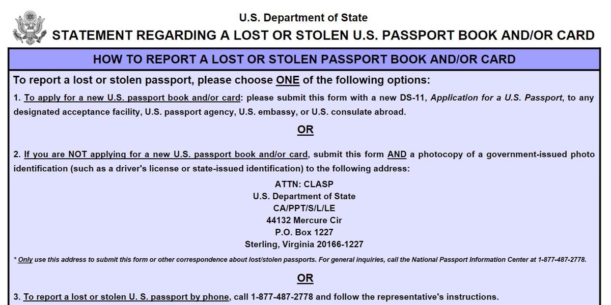 DS-64 Stolen/Lost Passport Application Form